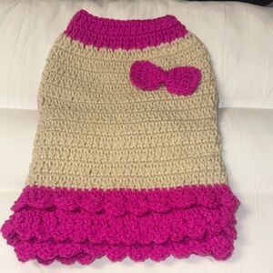 Handmade pets Pink and Cream Crochet dress